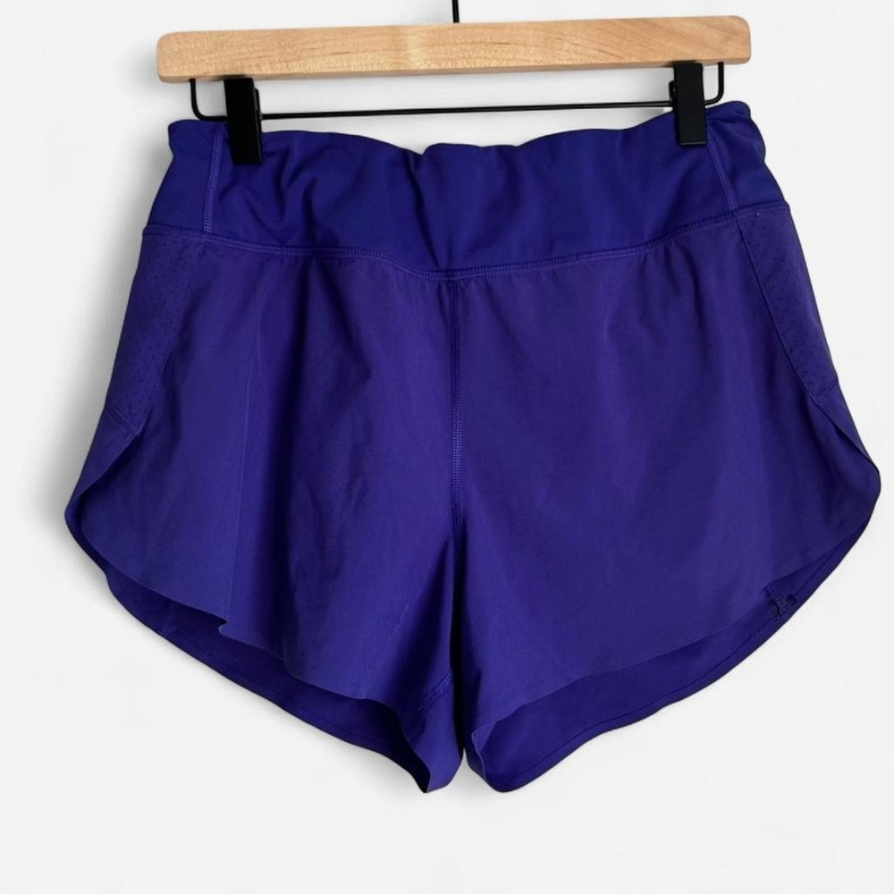 Athleta Mesh Racer Run Mid Rise Shorts 4" Purple Blue Lined Running Sz M